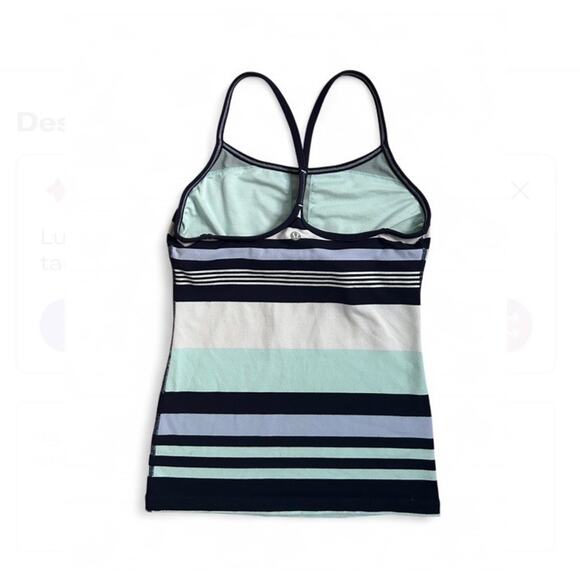 Lululemon Women’s Athletic Workout Tank Top Blue Striped Built In Bra Size 4 - Picture 2 of 5